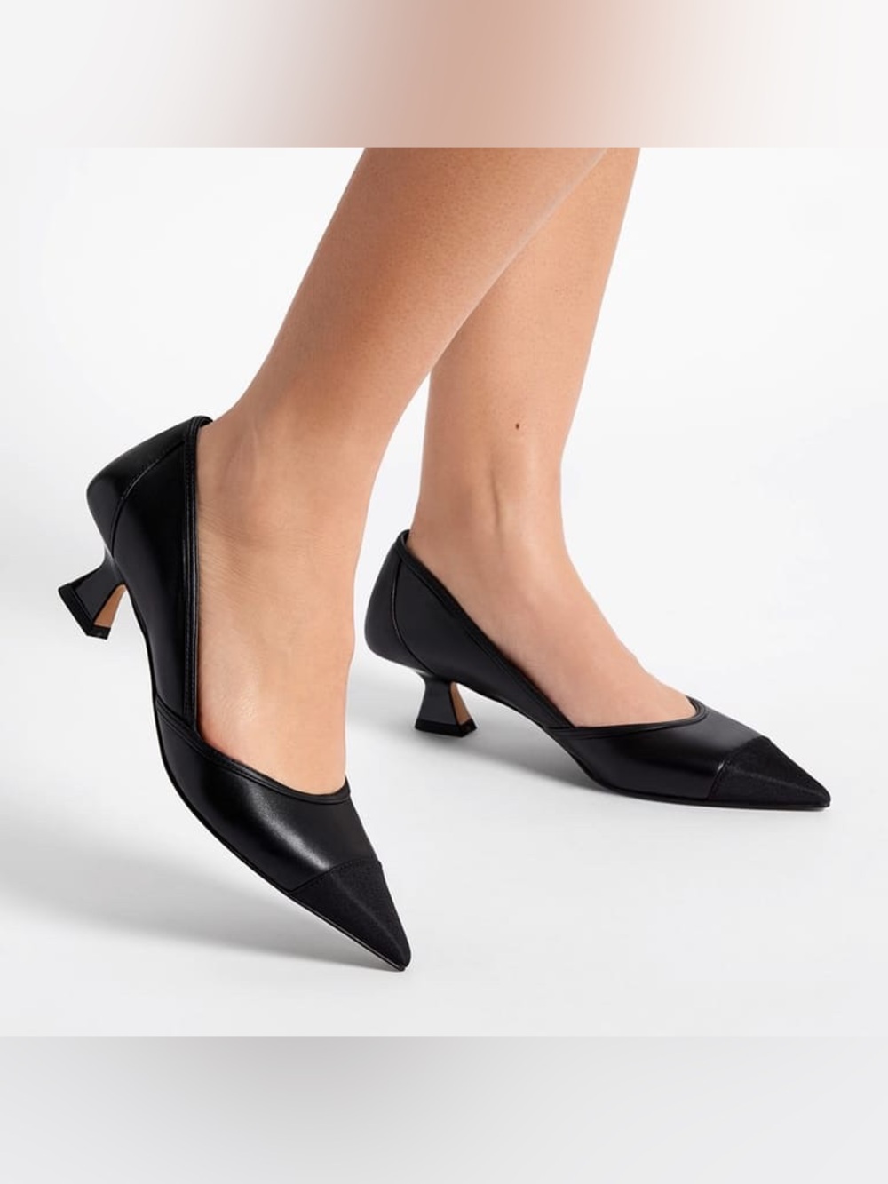 Franco Sarto Darcy Black Leather Pointed Toe Kitten Heel Pumps - Picture 4 of 15